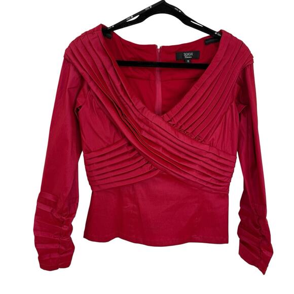 Tasdashi Collection Top 12 Red Sheen Stretch Taffeta Pleated V Neck Formal Party - Picture 1 of 10